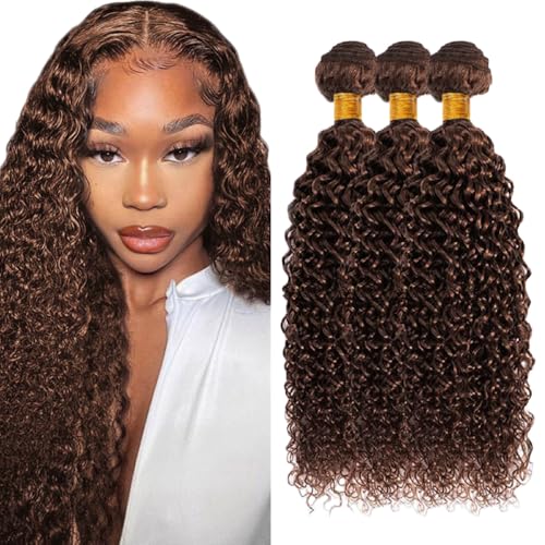 Zeslaerr Echthaar Perücke Bundles Human Hair Extensions Chocolate Brown Color 8A Grade Brazilian Virgin Menschliches Haar Kinky Curly Bundles No Weft Knotless For Women 30 30 30 Zoll von Zeslaerr