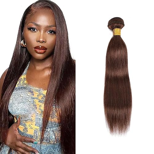 Zeslaerr Echthaar Perücke Bundles Human Hair Extensions Chocolate Brown Color 8A Grade Straight Bundles No Weft Knotless For Women 20 Inch von Zeslaerr