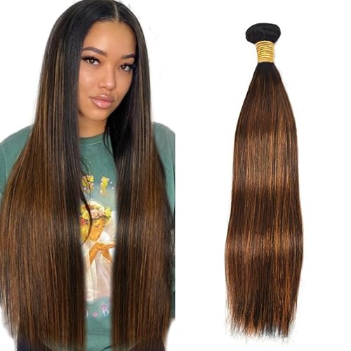 Zeslaerr Echthaar Perücke Bundles Human Hair Extensions P4/30 Highlight Brown Color Straight Bundles No Weft Knotless For Women 24 Zoll von Zeslaerr
