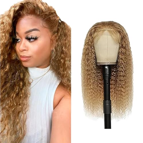 Zeslaerr Kinky Curly Human Hair Wig 13X1 Hd Frontal Lace Wig Echthaar PerüCke 150% Density Unprocessed Brazilian Virgin Hair #27 Honey Brown No Tangle No Smell For Women 26 Inch von Zeslaerr