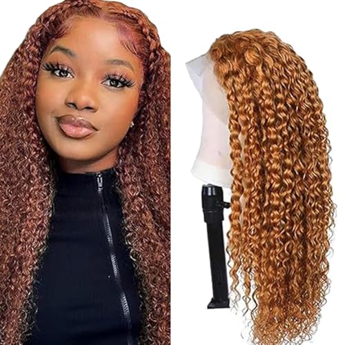 Zeslaerr Kinky Curly Human Hair Wig 13X1 Hd Frontal Lace Wig Echthaar PerüCke 150% Density Unprocessed Brazilian Virgin Hair #30 Light Brown No Tangle No Smell For Women 16 Inch von Zeslaerr