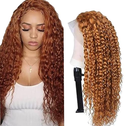 Zeslaerr Kinky Curly Human Hair Wig 13X1 Hd Frontal Lace Wig Echthaar PerüCke 150% Density Unprocessed Brazilian Virgin Hair #30 Light Brown No Tangle No Smell For Women 24 Inch von Zeslaerr