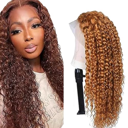 Zeslaerr Kinky Curly Human Hair Wig 13X1 Hd Frontal Lace Wig Echthaar PerüCke 150% Density Unprocessed Brazilian Virgin Hair #30 Light Brown No Tangle No Smell For Women 26 Inch von Zeslaerr