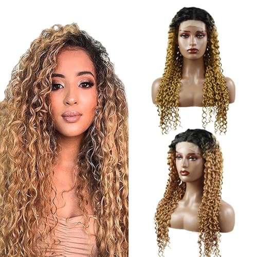Zeslaerr Kinky Curly Human Hair Wig 5x5 Hd Frontal Lace Wig Echthaar PerüCke 150% Density Unprocessed Brazilian Virgin Hair 1B/27 Black Root Ombre Brown No Tangle No Smell For Women 22 Inch von Zeslaerr