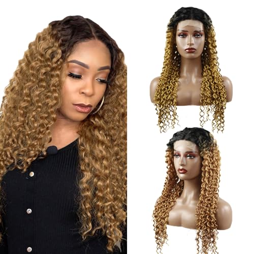 Zeslaerr Kinky Curly Human Hair Wig 5x5 Hd Frontal Lace Wig Echthaar PerüCke 150% Density Unprocessed Brazilian Virgin Hair 1B/27 Black Root Ombre Brown No Tangle No Smell For Women 26 Inch von Zeslaerr