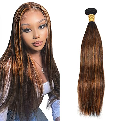 Zeslaerr P4/30 Highlight Brown Color Echthaar Perücke Bundles Human Hair Extensions 8A Grade Unprocessed Brazilian Virgin Menschliches Haar Straight Bundles No Weft Knotless For Women 18 Inch von Zeslaerr