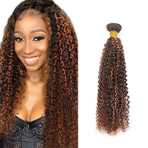 Zeslaerr P4/30 Highlight Brown Color Echthaar Perücke Bundles Human Hair Extensions Grade Unprocessed Virgin Menschliches Haar Kinky Curly Bundles Minimal Shedding For Women 32 Inch von Zeslaerr