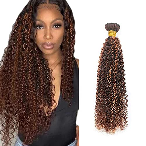 Zeslaerr P4/30 Highlight Brown Color Echthaar Perücke Bundles Human Hair Extensions Grade Unprocessed Virgin Menschliches Haar Kinky Curly Bundles Minimal Shedding For Women 34 Inch von Zeslaerr