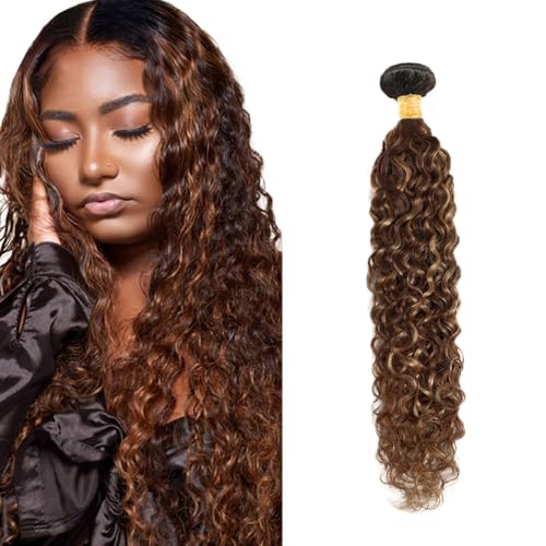 Zeslaerr P4/30 Highlight Brown Color Echthaar Perücke Bundles Human Hair Extensions Grade Unprocessed Virgin Menschliches Haar Water Wave Bundles Minimal Shedding For Women 12 Inch von Zeslaerr