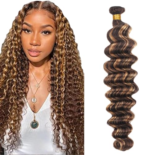 Zeslaerr P427 Highlight Brown Color Echthaar Perücke Bundles Human Hair Extensions Grade Unprocessed Virgin Menschliches Haar Deep Wave Bundles Minimal Shedding For Women 26 Inch von Zeslaerr