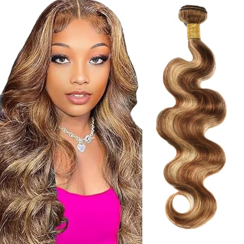 Zeslaerr P427 Highlight Brown Color Echthaar Perücke Bundles Human Hair Extensions Unprocessed Virgin Menschliches Haar Body Wave Bundles Minimal Shedding For Women 26 Inch von Zeslaerr