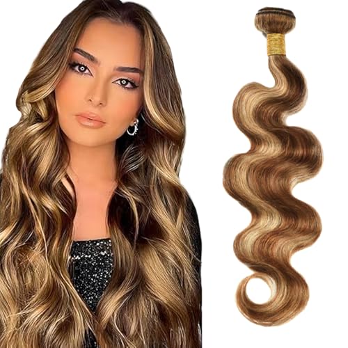 Zeslaerr P427 Highlight Brown Color Echthaar Perücke Bundles Human Hair Extensions Unprocessed Virgin Menschliches Haar Body Wave Bundles Minimal Shedding For Women 30 Inch von Zeslaerr