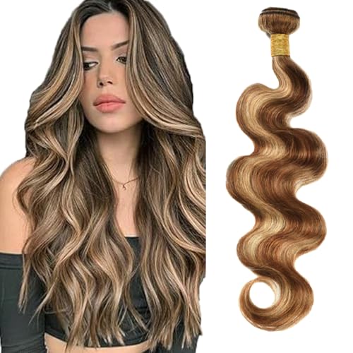 Zeslaerr P427 Highlight Brown Color Echthaar Perücke Bundles Human Hair Extensions Unprocessed Virgin Menschliches Haar Body Wave Bundles Minimal Shedding For Women 34 Inch von Zeslaerr
