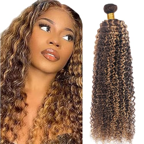Zeslaerr P427 Highlight Brown Color Echthaar Perücke Bundles Human Hair Extensions Unprocessed Virgin Menschliches Haar Kinky Curly Bundles Minimal Shedding For Women 30 Inch von Zeslaerr