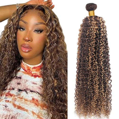 Zeslaerr P427 Highlight Brown Color Echthaar Perücke Bundles Human Hair Extensions Unprocessed Virgin Menschliches Haar Kinky Curly Bundles Minimal Shedding For Women 32 Inch von Zeslaerr