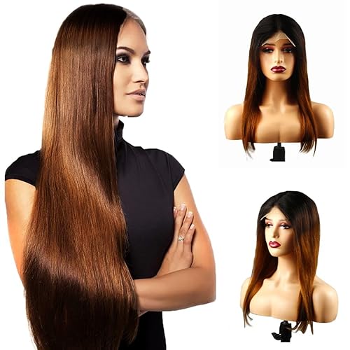 Zeslaerr Straight Human Hair Wig 5x5 Hd Frontal Lace Wig Echthaar PerüCke 150% Density Unprocessed Brazilian Virgin Hair 1B/4/30 Black Root Ombre Brown No Tangle No Smell For Women 24 Inch von Zeslaerr