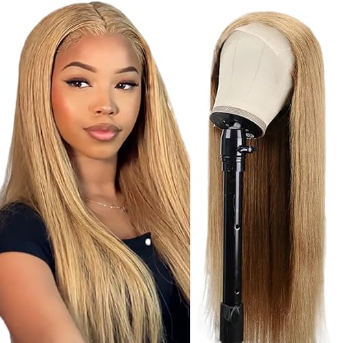 Zeslaerr Straight Human Hair Wig 5x5 Hd Frontal Lace Wig Echthaar PerüCke 150% Density Unprocessed Brazilian Virgin Hair #27 Honey Blonde Minimal Tangle For Women 16 Inch von Zeslaerr