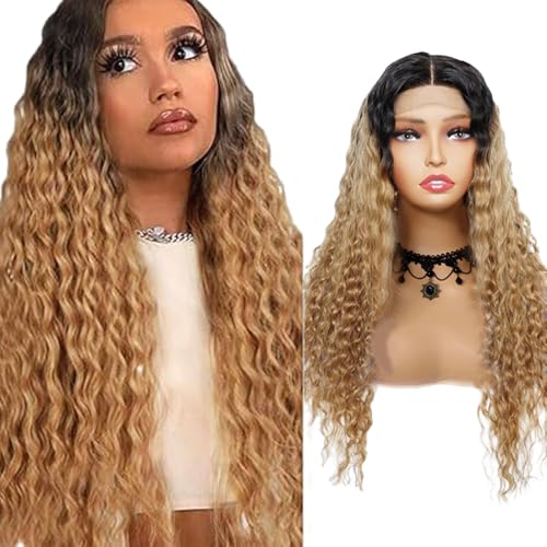 Zeslaerr Water Wave Human Hair Wig 13X1 Hd Frontal Lace Wig Echthaar PerüCke 150% Density Unprocessed Brazilian Virgin Hair 1B/27 Black Root Ombre Brown No Tangle No Smell For Women 20 Inch von Zeslaerr