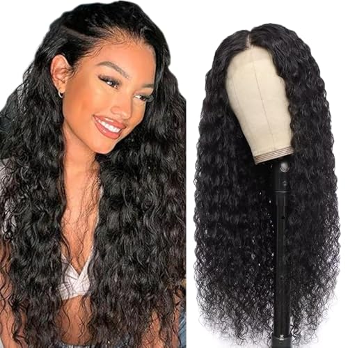 Zeslaerr Water Wave Human Hair Wig 5x5 Hd Frontal Lace Wig Echthaar PerüCke 150% Density Unprocessed Brazilian Virgin Hair #1B Natural Black No Tangle No Smell For Women 28 Zoll von Zeslaerr