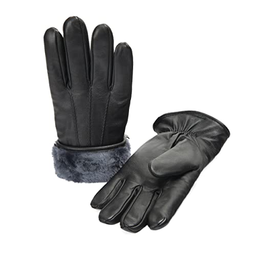 Zessano Herren Winterhandschuhe – Premium Lammfell Innenfutter & 100% Nappaleder Außen, warm, wasserabweisend, elegante Lederhandschuhe, Schwarz, Größe XXL von Zessano