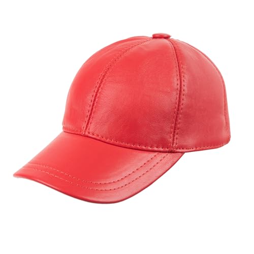 Zessano Unisex-Baseballkappe aus echtem Leder, 100% Schafsleder, für Herren und Damen, Baseballkappe mit verstellbarem Rückengurt, Rot, Small-XX-Large von Zessano