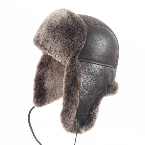 Zessano Unisex Fliegermütze aus Schafsleder, Russische Ushanka Trapper Winterfellmütze - Shearling 100% Leder Schaffell Hüte für Männer Frauen von Zessano