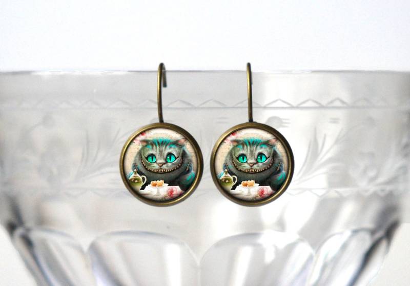 Alice Im Wunderland Jewery - Grinsekatze Ohrringe Niedliche Bronze Space 14 Mm An Brisur Coole Geschenke Für Mädchen von ZestGifts
