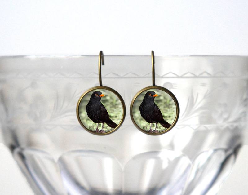 Amsel Ohrringe - Schwarzer Vogel Schmuck Geschenk 14 Mm Einzigartige Accessoires Für Frauen von ZestGifts