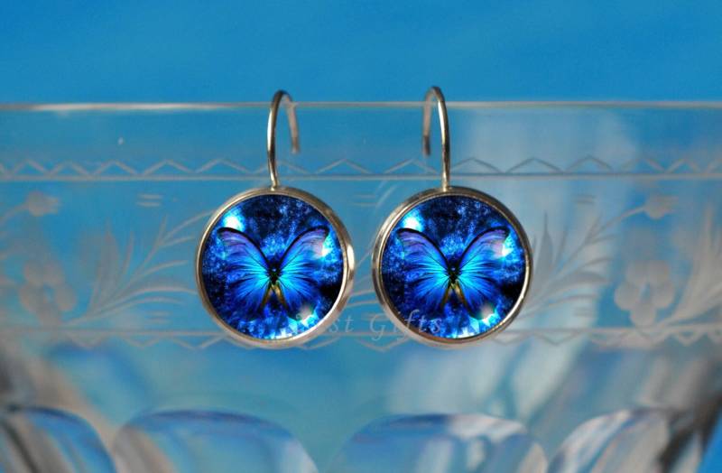 Blaue Schmetterling Ohrringe - Jewery Coole Silber 14 Mm Damen Geschenk Zubehör von ZestGifts