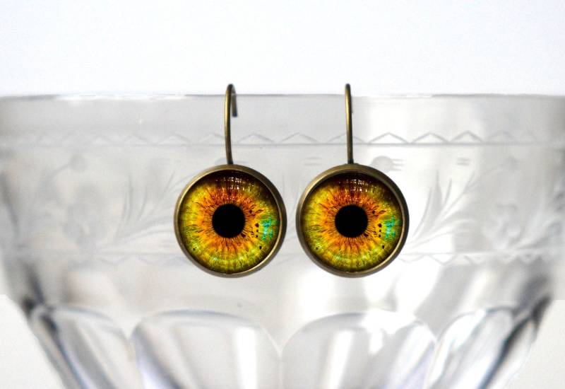 Gelbe Wolfsaugen Ohrringe - Wolfsschmuck 14 Mm Ohrhänger Einzigartige Geschenkideen Für Sie von ZestGifts