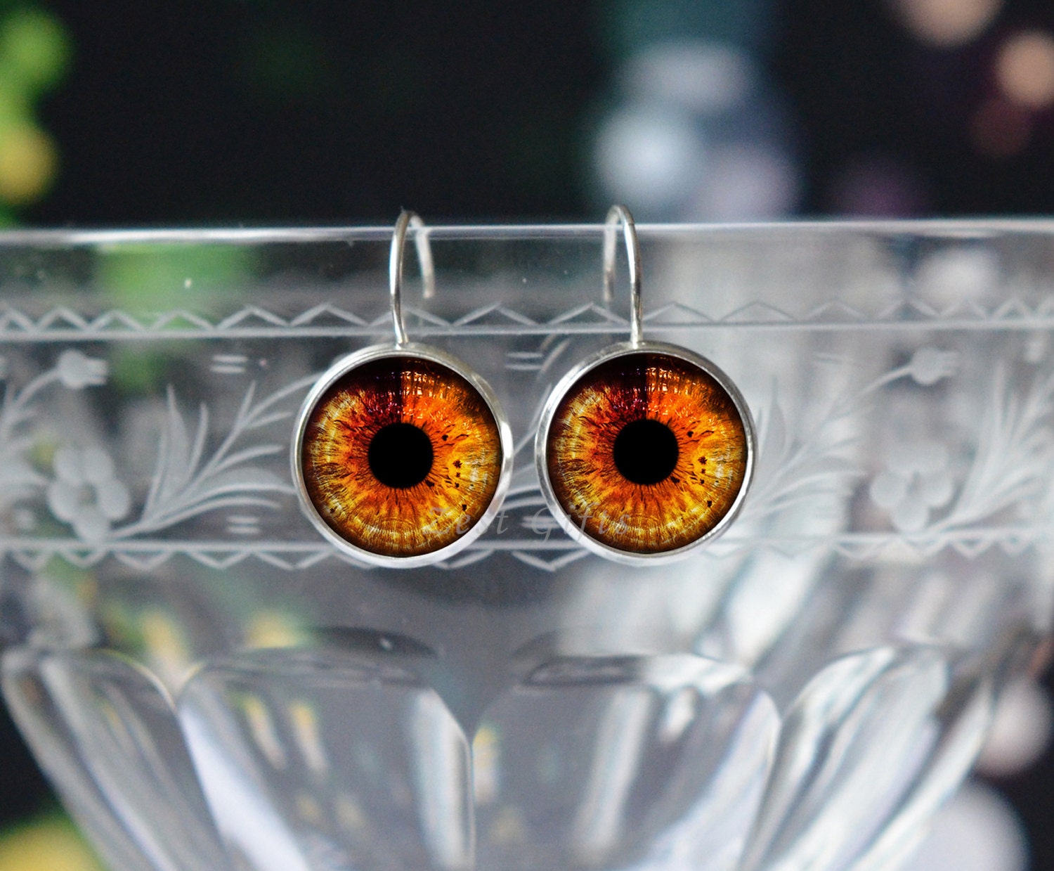 Orange Feuer Augen Ohrringe - Schmuck Silber Glas Niedliche 14 Mm Leverback Damen Accessoires Geschenk Orange Feuer Augen Ohrringe - Schmuck Silber Glas Niedliche 14 Mm Leverback Damen Accessoires Geschenk von ZestGifts