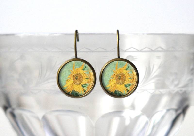 Van Gogh Sonnenblume Ohrringe - Vincent Van Jewery Gelbe Blumen Kunst Geschenke Für Frauen Niedliche Bronze 14 Mm Ohrhänger von ZestGifts