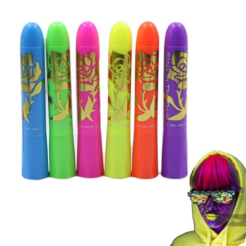 Glow Face Paint Kit - UV -Neon -Buntstifte, Fluoreszierende Make -up -Sticks | 6pcs Glühen Im Dunklen Körperfarbe, haloween -Gesichtsbemal Für Erwachsene Und Kinder Neon Glühen Make -up Buntstift von Zestivra
