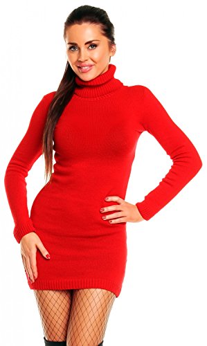 Zeta Ville - Damen Strick-Kleid mit Rollkragen - Minikleid mit Stehkragen - 888z (Rot, 44-46, 2XL/3XL) von Zeta Ville Fashion