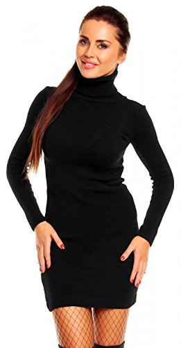 Zeta Ville - Damen Strick-Kleid mit Rollkragen - Minikleid mit Stehkragen - 888z (Schwarz, 40-42, L/XL) von Zeta Ville Fashion