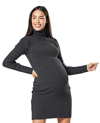 Zeta Ville Damen - Umstands Figurbetontes Polokragen Geripptes Strick-Kleid 417c (Graphit, 44-46, 2XL/3XL) von Zeta Ville Fashion