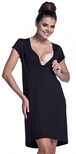 Zeta Ville - Damen Umstands Still-Nachthemd Kontrastdetails Knopfleiste - 981c (Schwarz, 42-44, 2XL) von Zeta Ville Fashion