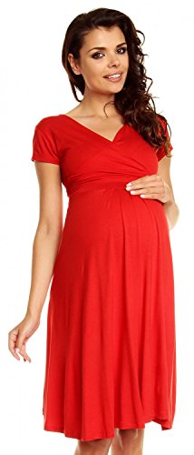 Zeta Ville - Damen - Umstandskleid - Kurzarm - Sommerkleid für Schwangere - 108c (Rot, 42, XL) von Zeta Ville Fashion