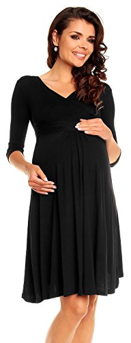 Zeta Ville Pregnancy Maternity Damen 3/4 Ärmel Lässig Kleid 282c (Schwarz, 46, 3XL) von Zeta Ville Fashion