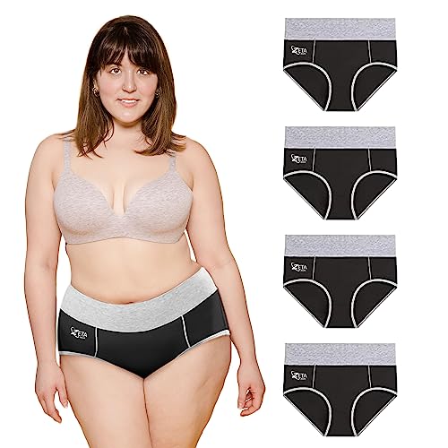 Zeta Wear Damen Hohe Taille Baumwolle Unterwäsche Weich Atmungsaktiv Höschen Stretch Slip Regular & Plus Size 4 Pack 4XL, Schwarz Zeta Wear Damen Hohe Taille Baumwolle Unterwäsche Weich Atmungsaktiv Höschen Stretch Slip Regular & Plus Size 4 Pack 4XL, Schwarz von Zeta Wear