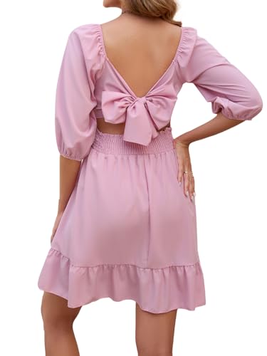 Zetieny Damen Kleid A-Linien Freizeitkleider Swing Quadratischem Ausschnitt Strandkleid Sommerkleider mit Rückenbinde von Zetieny