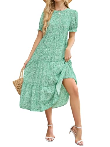 Zetieny Sommerkleid Damen Elegant Kleider Kurzarm Rundhals Midikleid A-Linie Strandkleid Casual Freizeitkleid von Zetieny