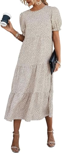 Zetieny Damen Kleid Freizeit Lose Sommerkleid Tierdruck Leoparden Strandkleid Puffärmel Rüschen Blumenkleid Blusenkleid von Zetieny