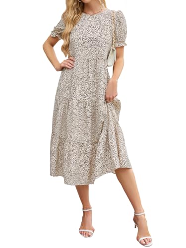 Zetieny Sommerkleid Damen Elegant Kleider Kurzarm Rundhals Midikleid A-Linie Strandkleid Casual Freizeitkleid von Zetieny