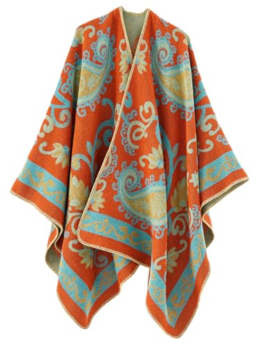 Zetieny Damen Poncho Schal Cashmere Feeling Strick Decke Cape Retro Cardigan Elegant Scarf für Frauen von Zetieny