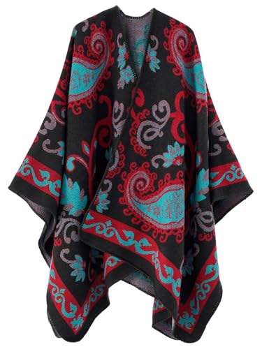 Zetieny Damen Poncho Schal Cashmere Feeling Strick Decke Cape Retro Cardigan Elegant Scarf für Frauen von Zetieny