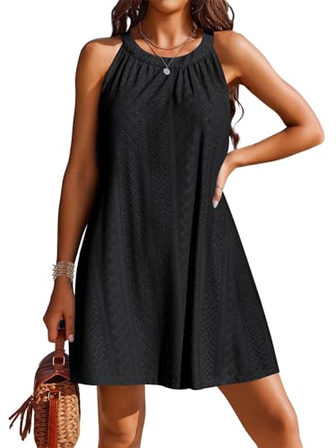 Zetieny Damen Strandkleid Sommer Bikini Cover Up Strandponcho Bademode Strand Ärmellose Tunika Kleid Freizeit Swing Strand Vertuschen Shirt von Zetieny