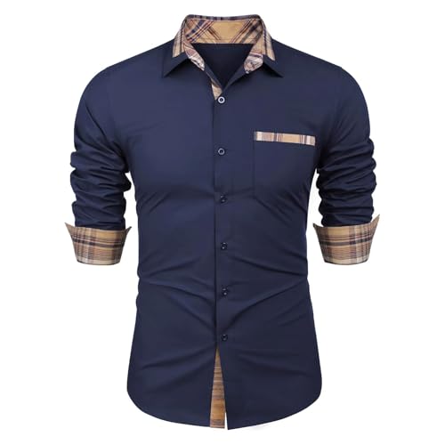 Zetieny Herren Hemd Regular Fit Langarm Herrenhemden Freizeithemd Regular Businesshemd Elastiscer Musterhemd von Zetieny