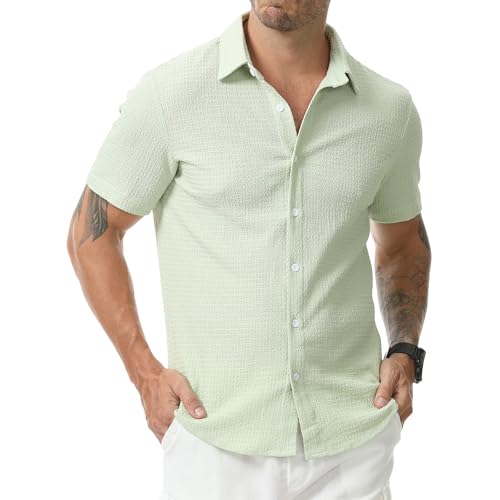 Zetieny Herren Hemd Kurzarm Button Down Freizeithemden Regular Fit Hemden Sommer Strand Shirt von Zetieny