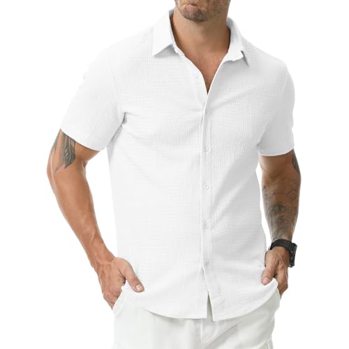Zetieny Herren Hemd Kurzarm Button Down Freizeithemden Regular Fit Hemden Sommer Strand Shirt von Zetieny